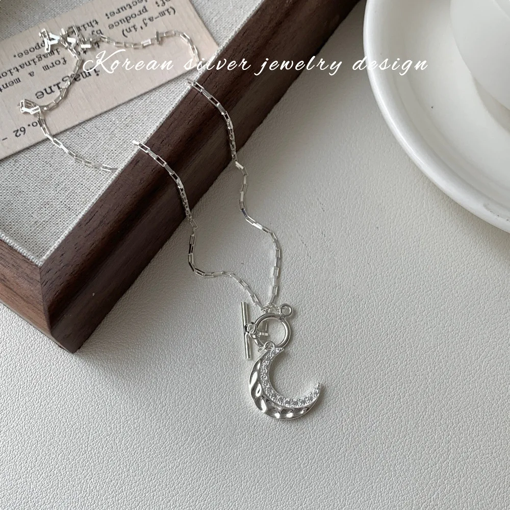 

CHOZON S925 Solid Silver Moon Pendant Necklace OT Clasp Korean Wholesale Dainty Layering Jewelry for Women