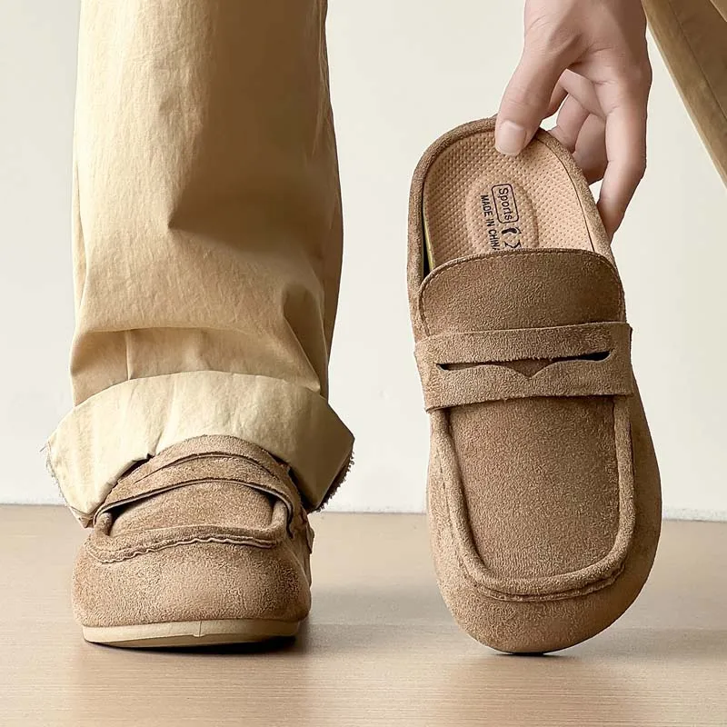 Vintage Mules Half Slippers Open-back Casual Shoes Backless Platform Man Slip On Flat Sneakers Thick Bottom Slides Sandals 2026