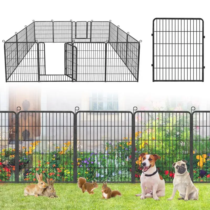 

Decorative Garden Fence Metal Panel Dog Fence With Gate 32in(H) x 31Ft(L) Fencing Folding Animal Barrier 14 Panels Outdoor Fence