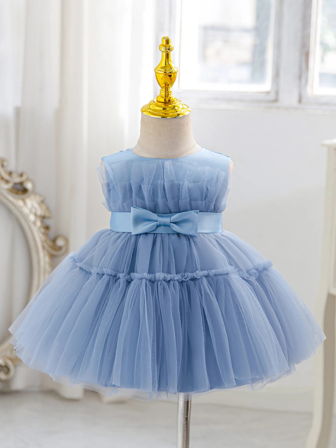 

0-2 Year Old Baby Dress Gray Blue Fluffy Veil Dress Birthday Party Dress Children's Dress