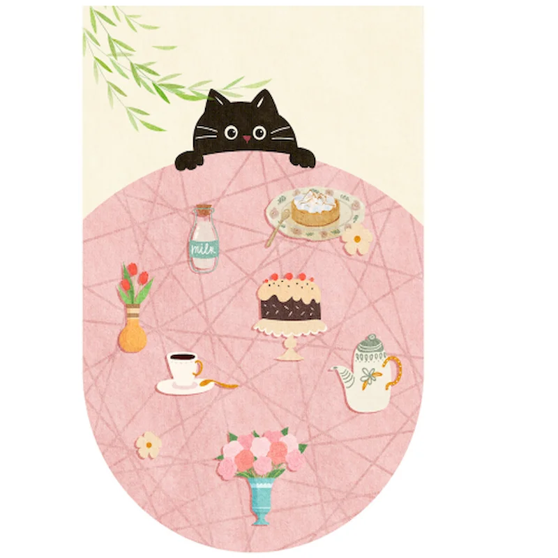 VIKAMA Cartoon Cat Color Block Half Round Desk Mat Cute Illustration Anti Slip Carpet Learning Work Home Decoration