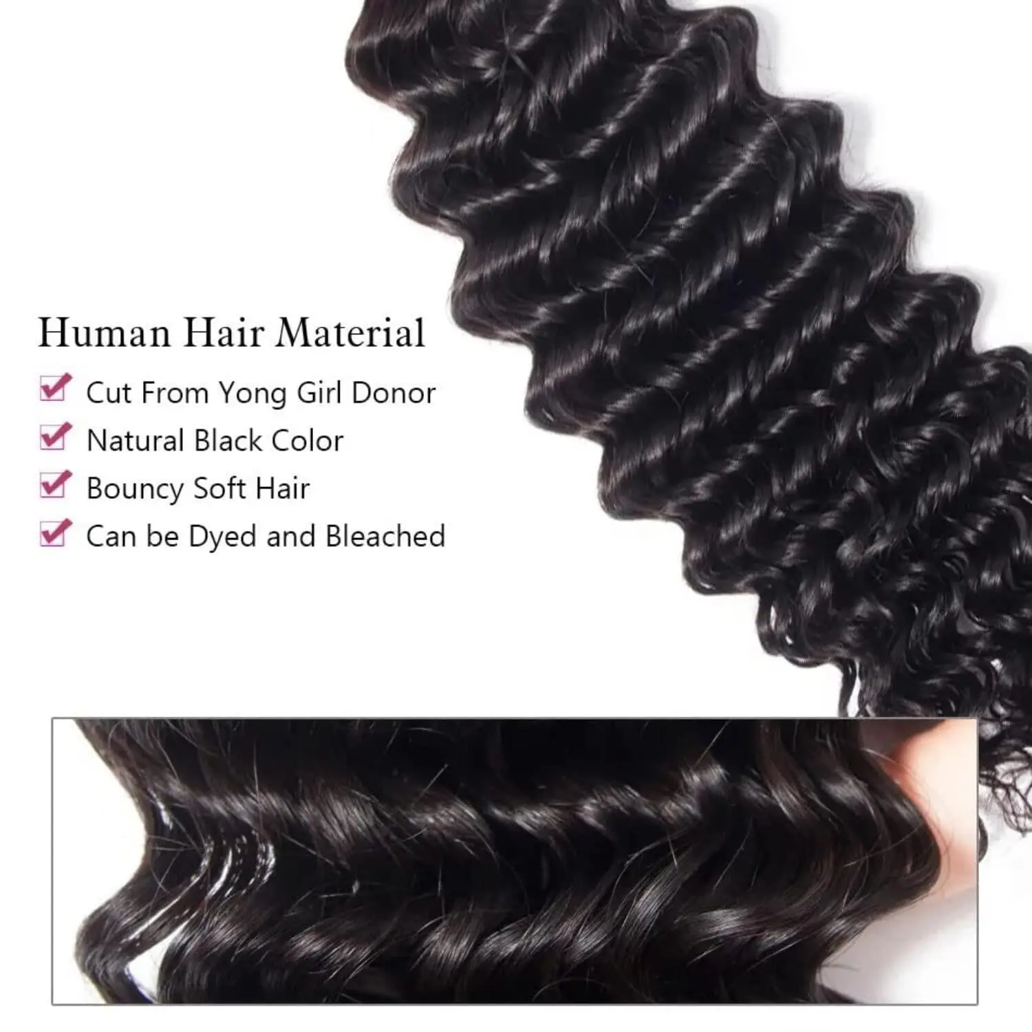 Mechones de cabello virgen brasileño con ondas profundas, 100% cabello humano, cabello humano sin procesar, mechones rizados profundos, extensiones de cabello de Color Natural