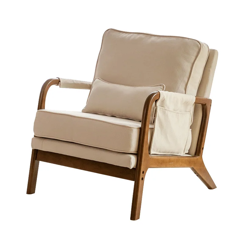 

Solid wood single sofa chair bedroom leisure chair simple removable and washable fabric sofa