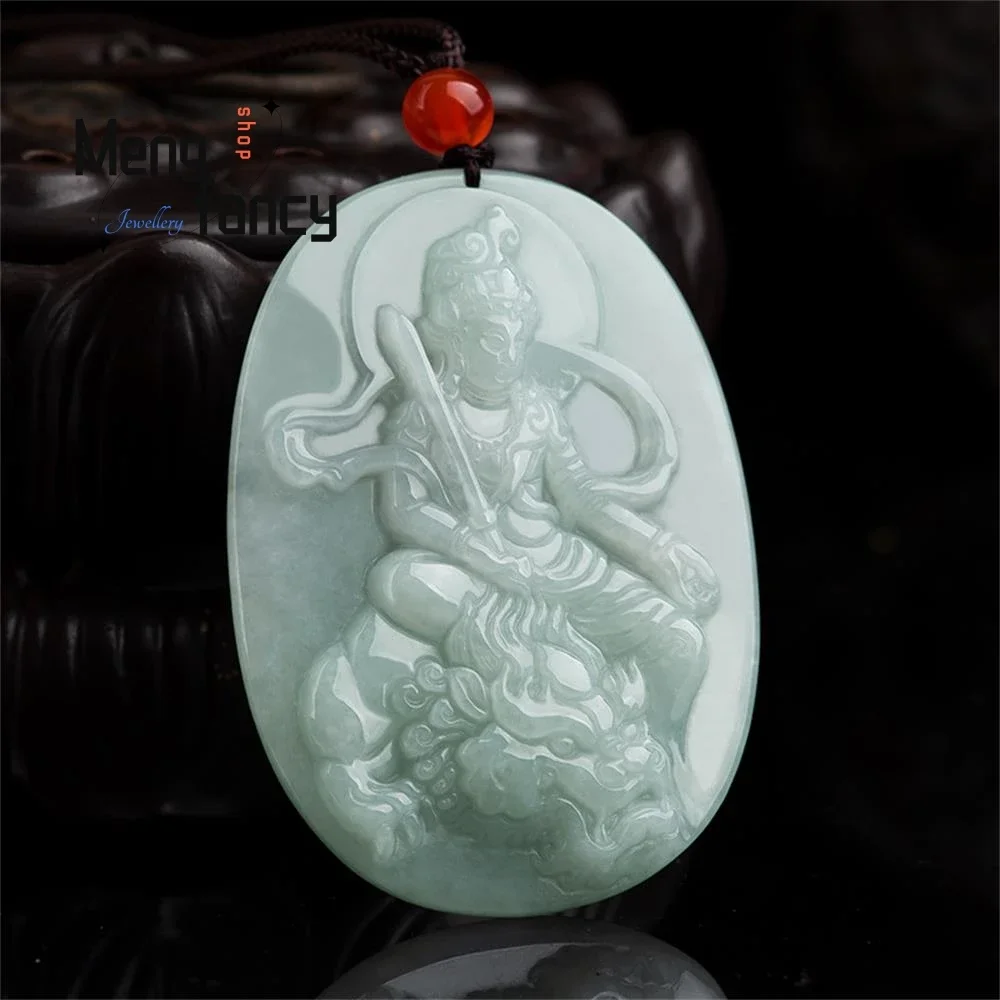 Natural Myanmar A-goods Jadeite Manjushri Buddha Pendant Simple Exquisite Buddhist Amulets Handicraft Charm Fashion Fine Jewelry