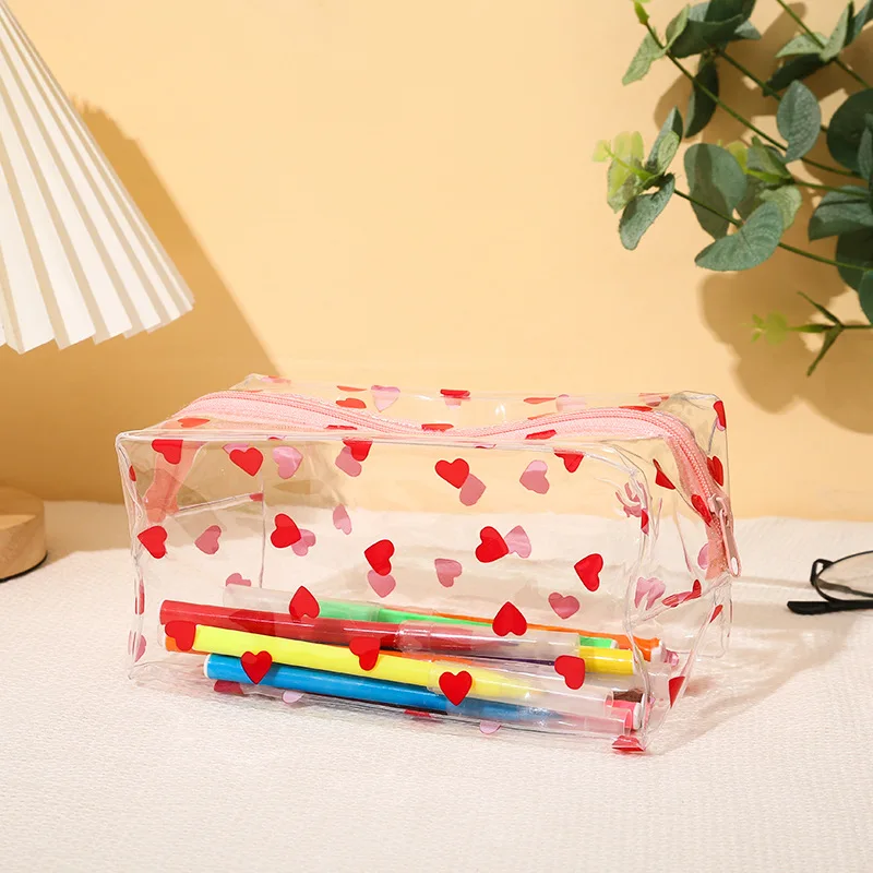 Bolsa de cosméticos transparente impermeable Kawaii para mujer, bolsa de aseo, bolsa de almacenamiento de maquillaje de viaje, estuche de lápices de papelería para estudiantes