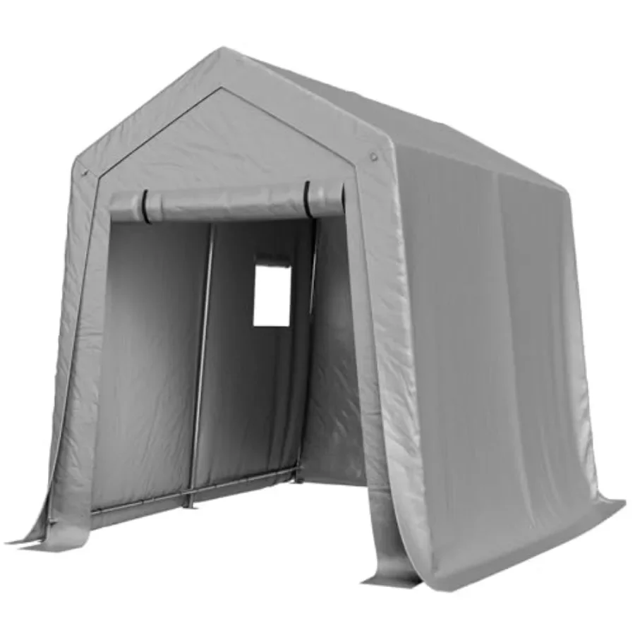 7 Feet Outdoor Portable Storage Shed Tent for Motorcycle: Heavy-Duty Polyethylene, Gray, Weather-Resistant Quick Setup
