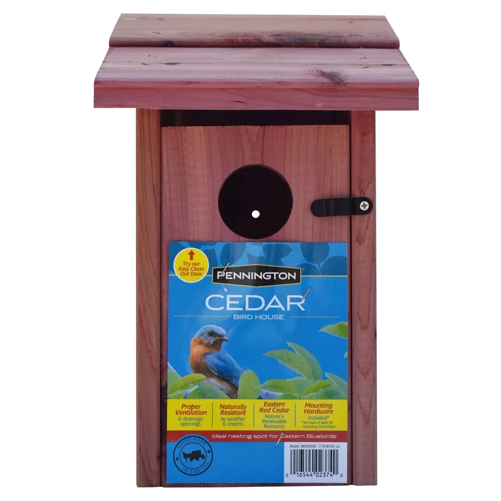 Casa de arcos azules de cedro rojo, caja de anidación para exteriores, poste de montaje ventilado de fácil limpieza, refugio para aves salvajes resistente a la intemperie