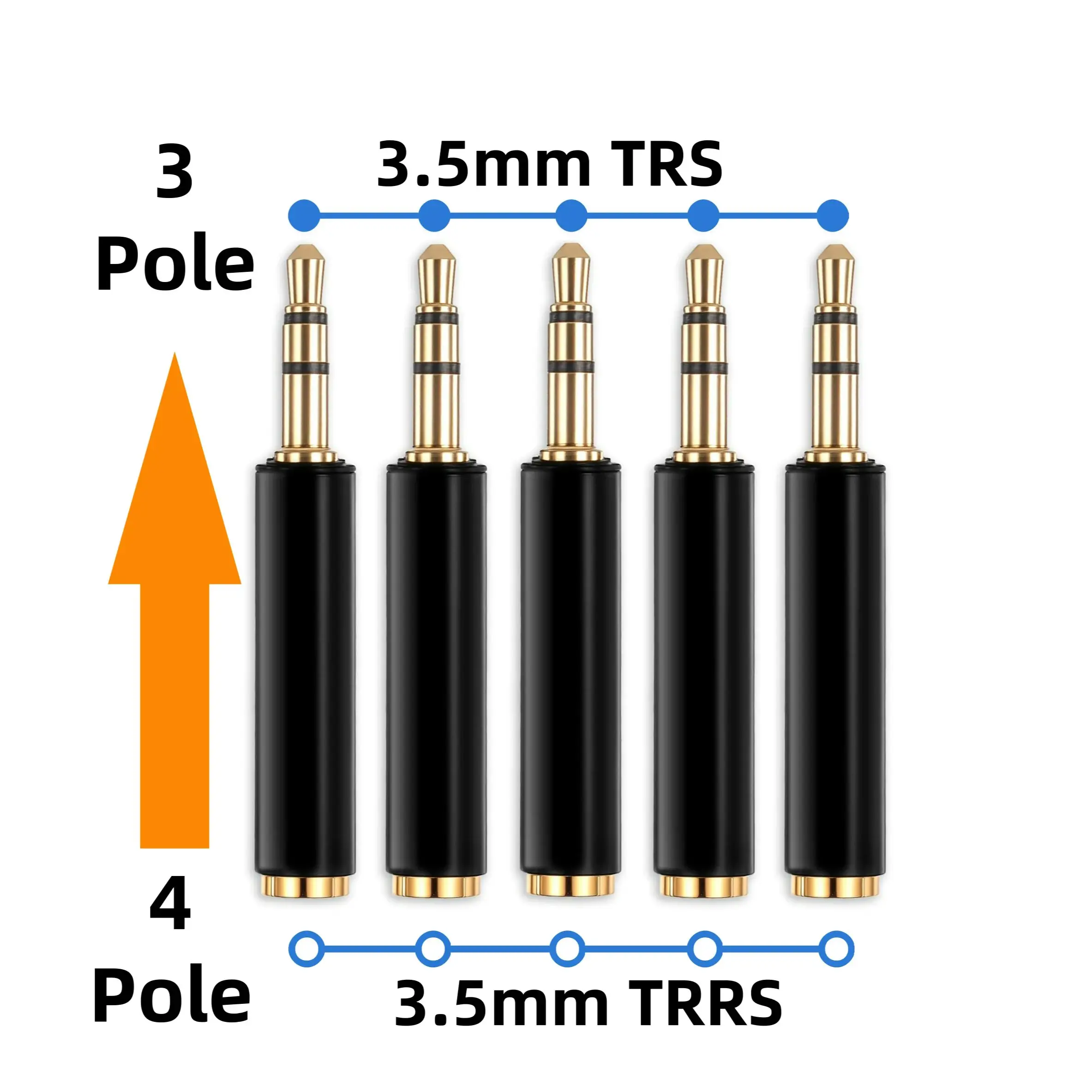 

5PCS 1/8 TRS to TRRS Jack Mic Connector 3.5mm 3 Pole Male Plug To 4 Pole Female Stereo Socket Audio Microphone Converter Adapter