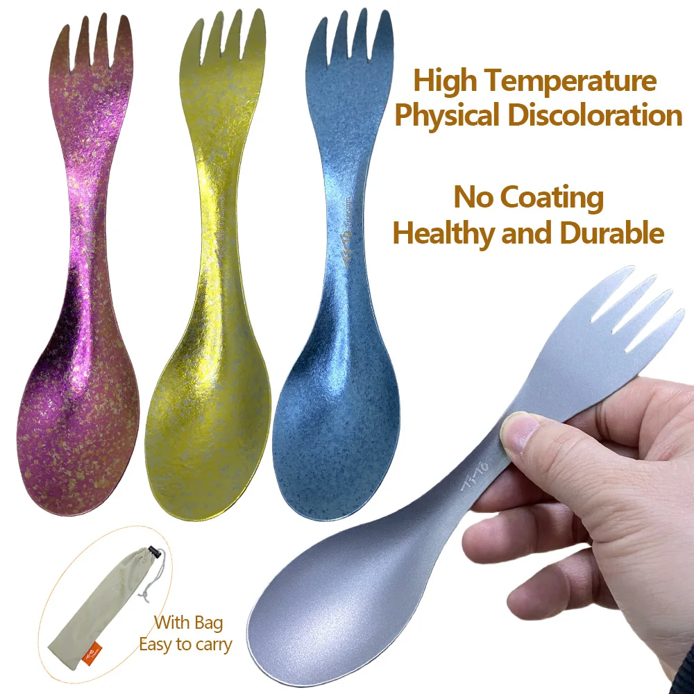 1/2 قطعة المحمولة التيتانيوم النقي سبورك 2 في 1 ملعقة خفيفة أطباق في الهواء الطلق التخييم نزهة التنزه السفر صديقة للبيئة تجهيزات المطابخ #1