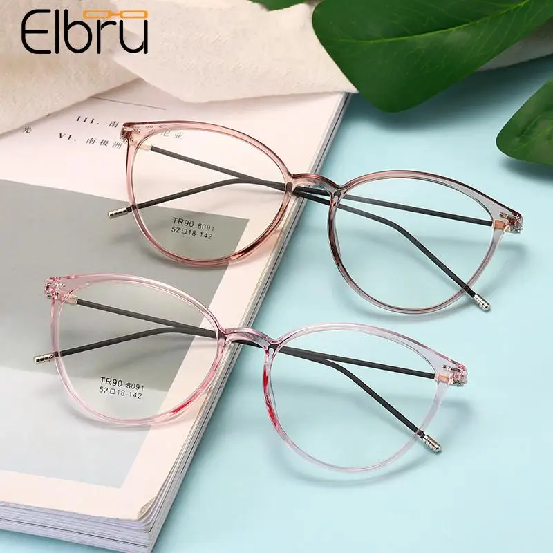 

Elbru Transparent Cat Eyes Myopia Glasses Women Men Ultralight Nearsighted Shortsighted Eyeglasses Diopters With Minus -1-1.5-6