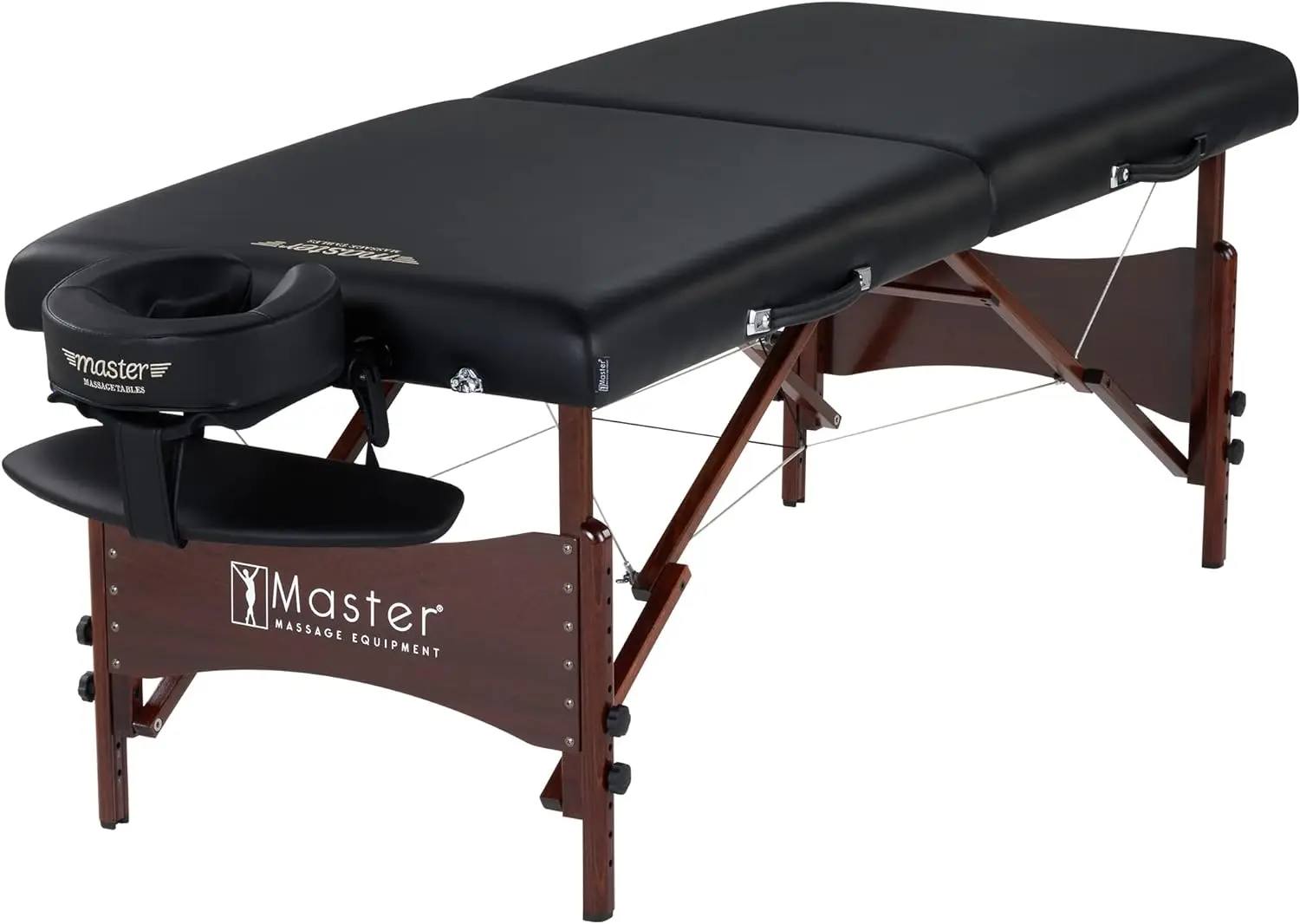 

Portable Massage Table Package with Denser 2.5" Cushion, Walnut Stained Hardwood, Steel Support Cables, Pillows & Accessories