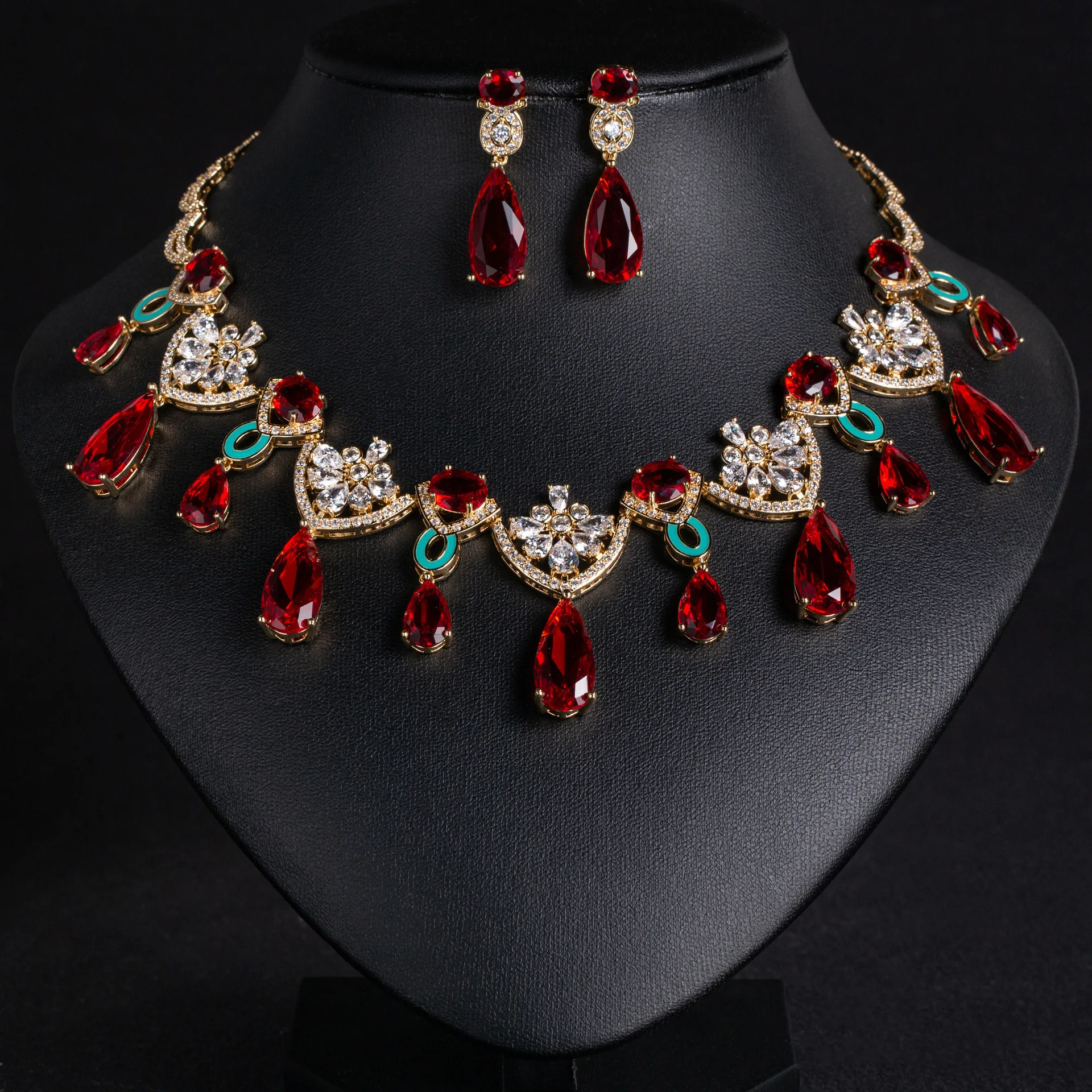 Fashion Super Sparkling Cubic Zirconia Flower Clavicle Necklace Earrings Set Bridal Wedding Banquet Versatile Light‑Luxury Jewel