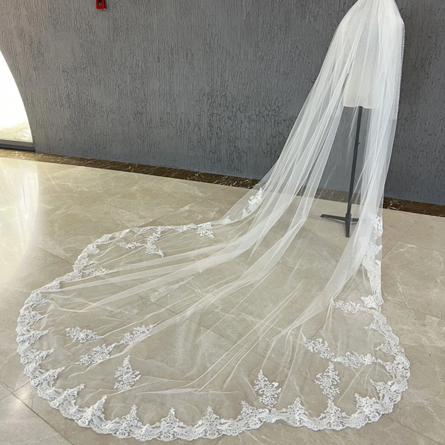 New Arrival White Ivory Cathedral Wedding veils Lace Appliques 3*3 Meter Bride Bridal Veil vestidos de novia wedding accessories