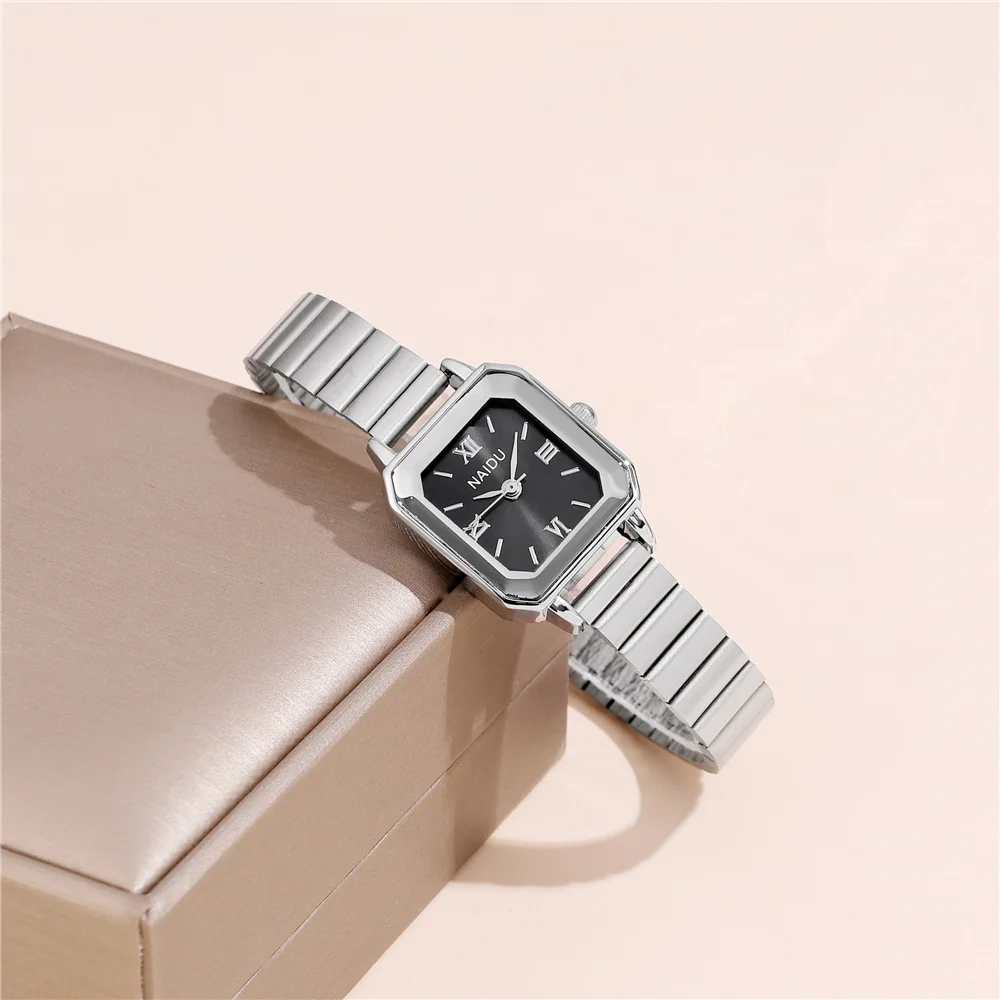 fashion simple rectangle dial silver steel band quartz women watch