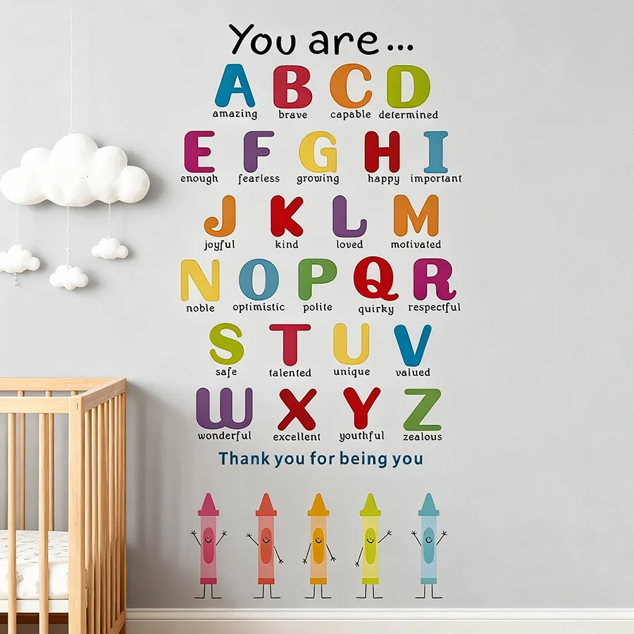 pc Alphabet Inspirational Quote  Self-Adhesive Wall Sticker,Suitable for Kids Room,Kindergarten,Study,A Growth Gift for Children