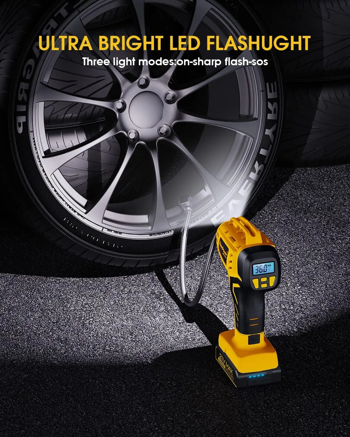 Portable Air Compressor - 2X Faster Inflation, 160PSI, Rechargeable Battery & Car Charger for Cars, Motorcycles, E-Bikes