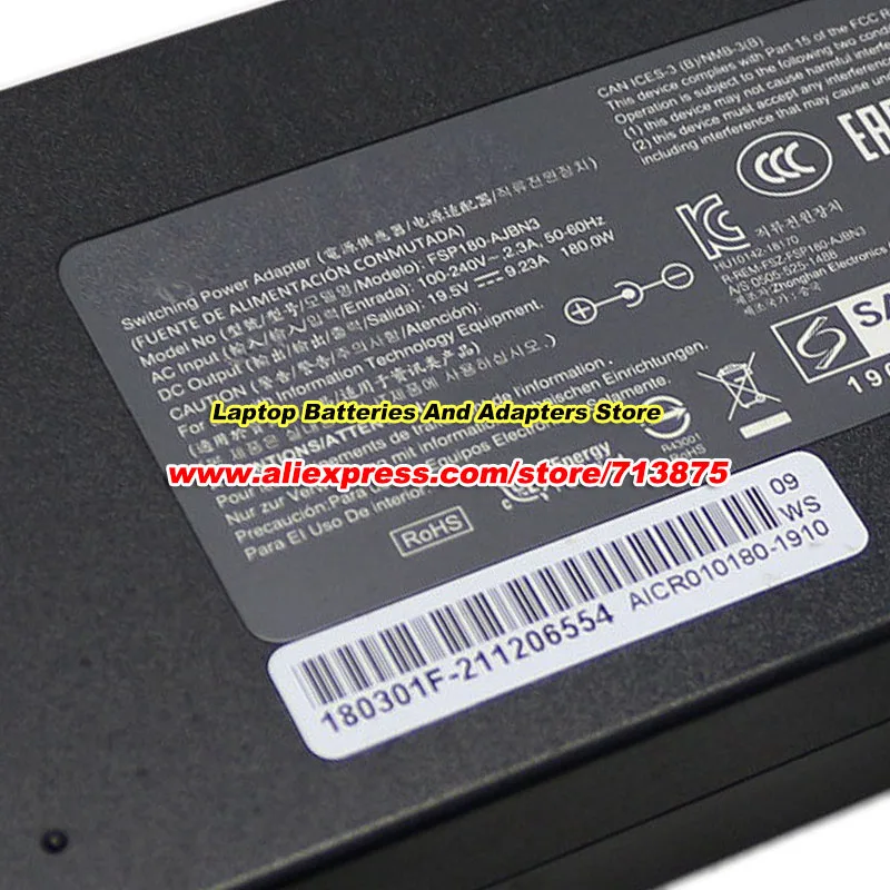 FSP180-AJBN3 19.5V 9.23A 180W AC Adapter for TONGFANG XNE15E19 for ELUKTRONICS MAG-15 for EVOO EG-LP5-BK ZEUS 17R for aftershock
