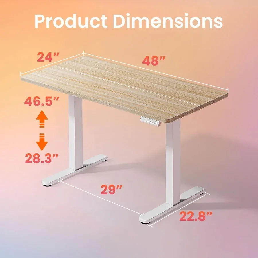 مكتب قائم كهربائي مقاس 48 × 24 مع ارتفاع قابل للتعديل و4 إعدادات لارتفاع الذاكرة تتضمن خطاف سماعة الرأس ومعرف مدير الكابلات
