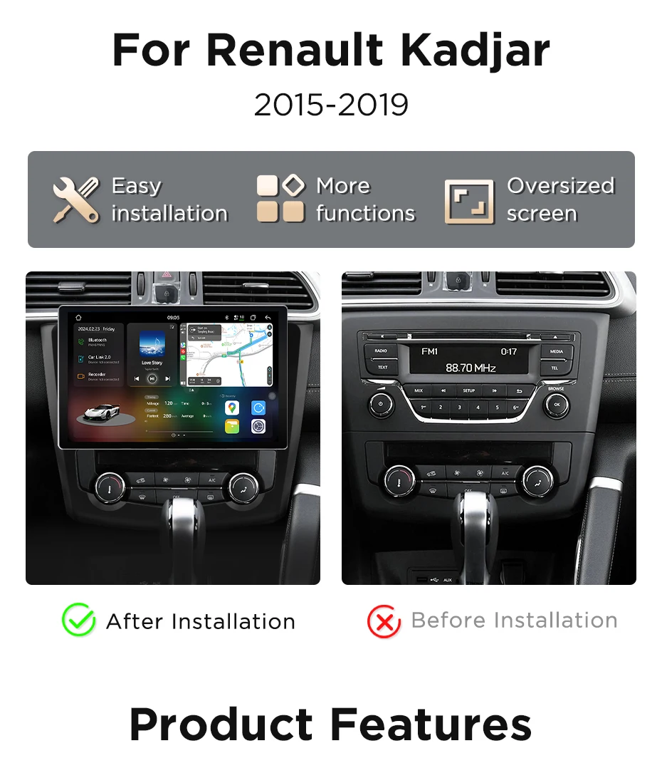 Junsun 7870 2K Wireless CarPlay Android Auto Radio für Renault Kadjar 2015 2016 2017-2019 GPS-Navigationsgerät DSP DTS 360 FM – Detail 5