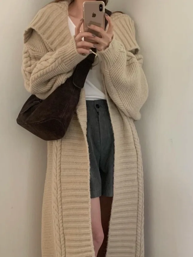 

Свободный корейский женский вязаный свитер, пальто Lazy Sle, открытый кардиган средней длины, осень-зима, новая мода, универсальный