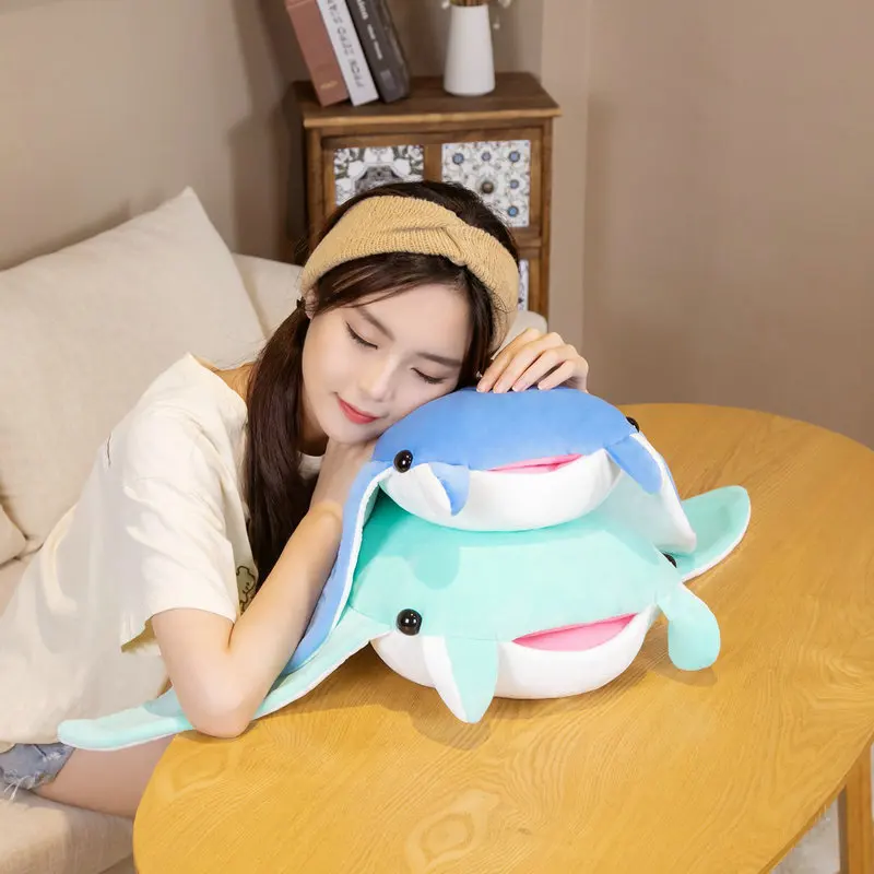 Cartoon Levensechte Mobula Walvis Knuffel Zacht Real Life Ray Vis Pop Realistische Zee Dieren Knuffels Kussen Voor Kinderen