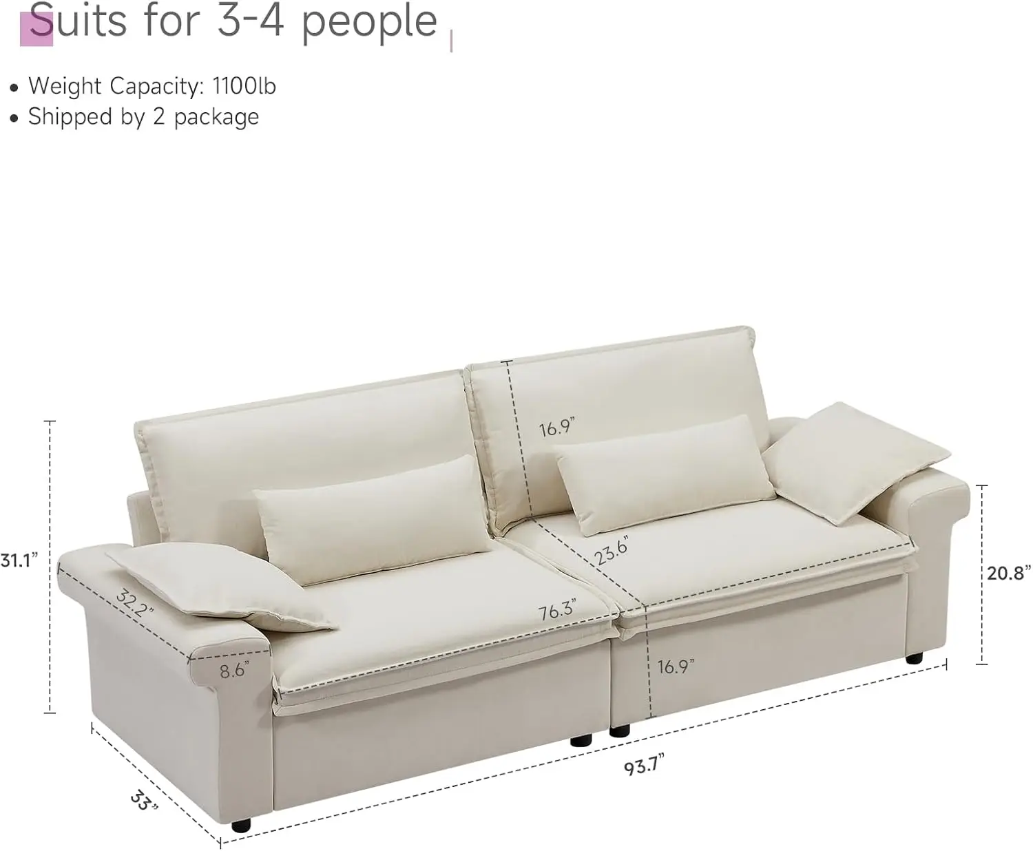 3 Seater Sofa with Deep Seat, 94