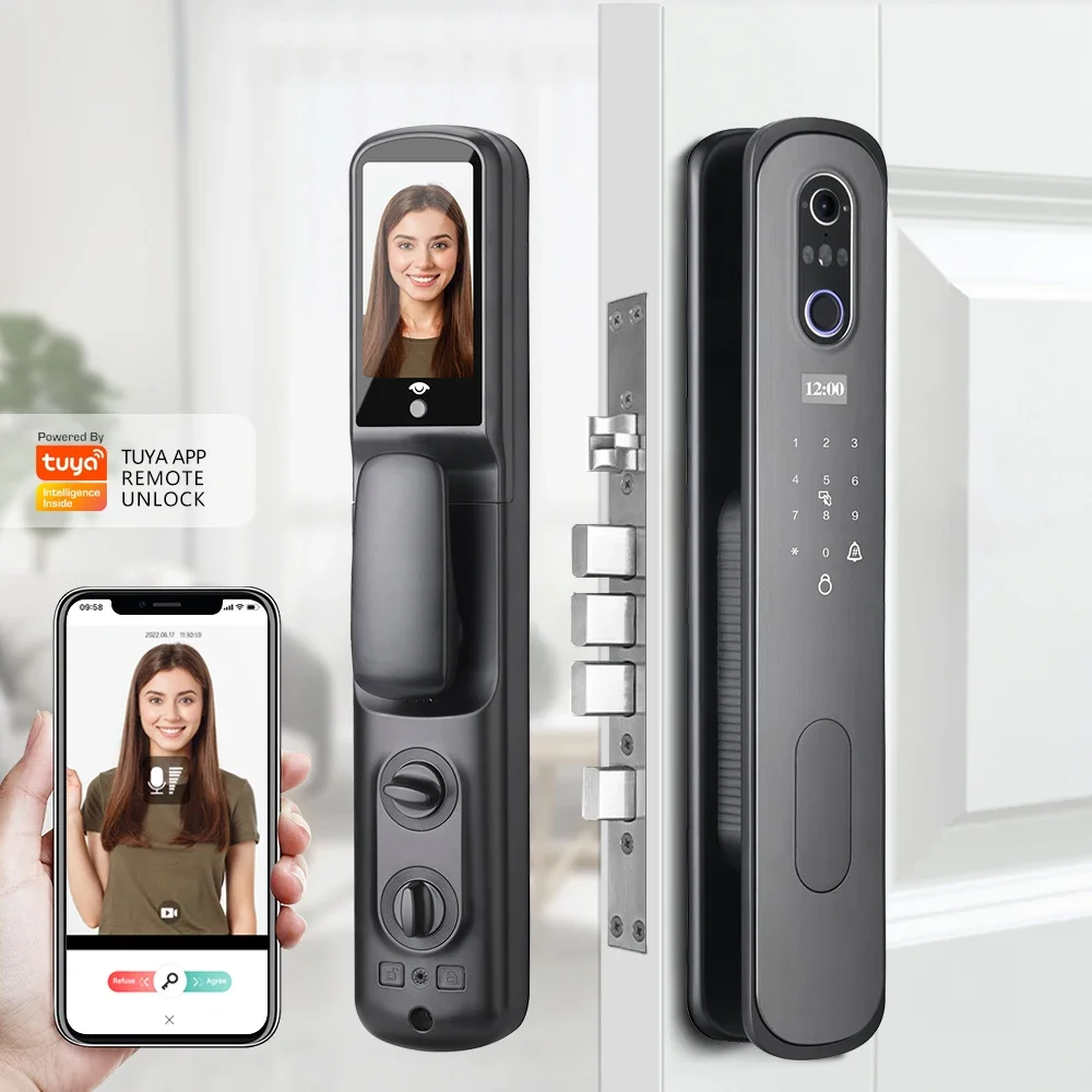 

Eseye Smart Hot Sale Password home Fingerprint Face Recognition Door Lock with Tuya app