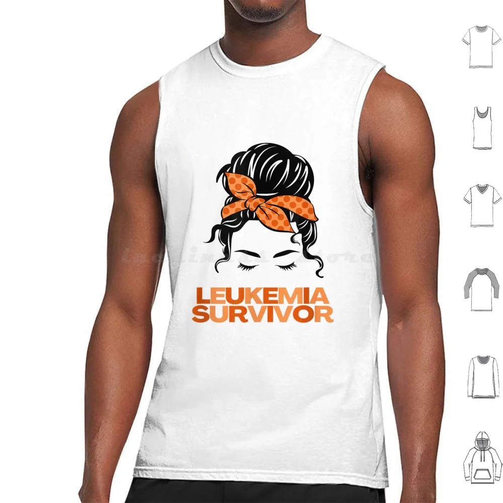 Leukemia Messy Bun Survivor Tank Tops Vest Sleeveless Leukemia Awareness Orange Ribbon Leukemia Leukemia Survivor