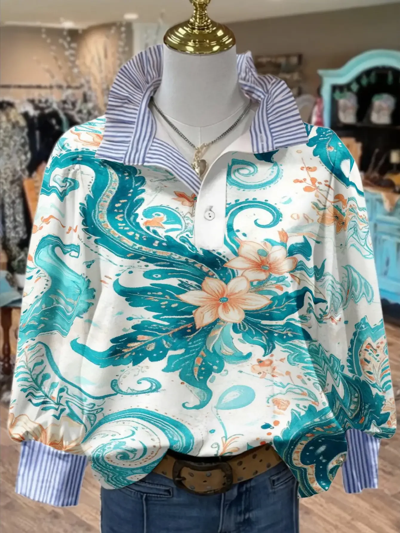 2026 Christmas women's striped shirt with multi-color striped collar and Various eye-catching bow designs