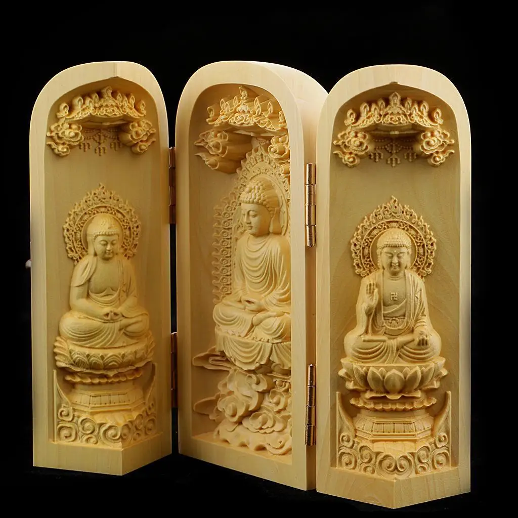 Buddha Statue Carved Locker Box Sculpture Decoration Made of Boxwood