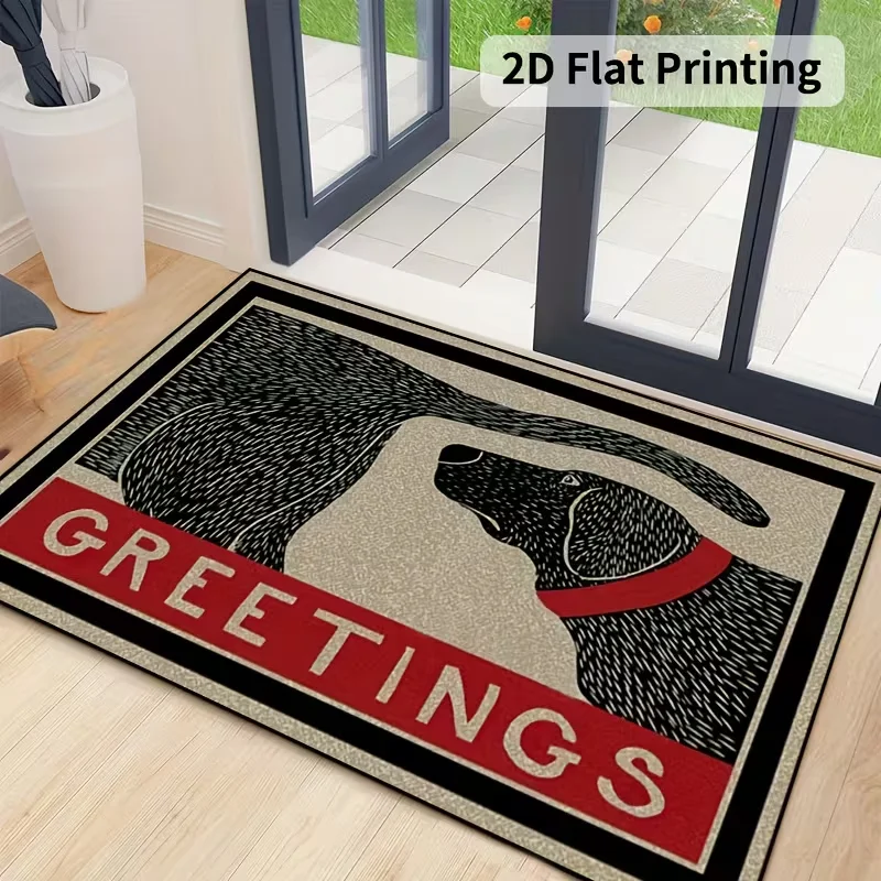 Black Dog Red Collar Design Door Mat Non Slip Beige Doormat for Entryway Creative Greetings Floor Mat Home Decor Bedroom