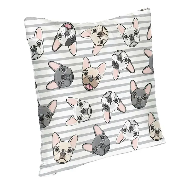 Custom Grey Stripes Cute French Bulldogs Luxury Throw Pillow Cover Home Decor Frenchies Pet Dog Cushion