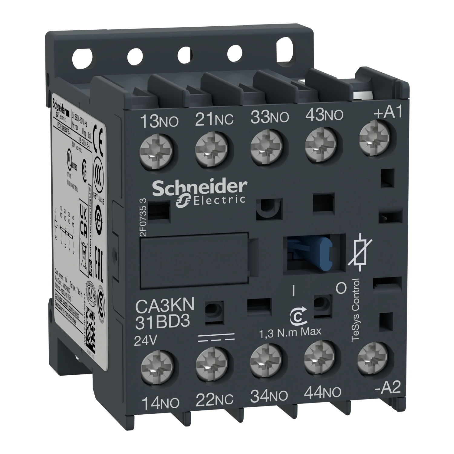 CA3KN31BD3 control relay - 3 NO + 1 NC - = 690 V - 24 V DC standard coil