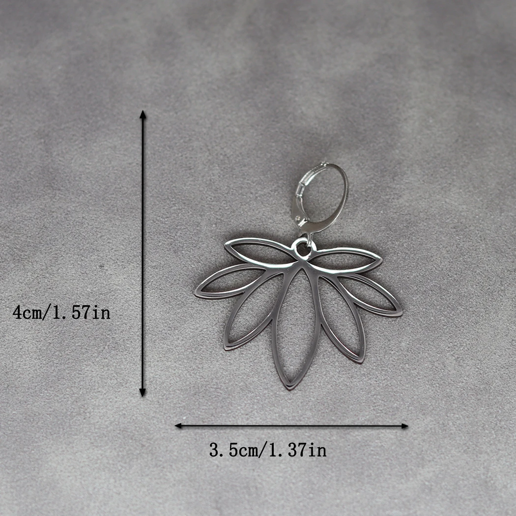 Kinitial Hollow Lotus Flower Drop Earrings For Women Stainless Steel Wedding Jewelry Simple Mother Earring