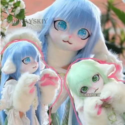 Fursuit Kigurumi auriculares peludos para Cosplay, disfraces de muñeca Rubbit, disfraces de gato, cabezas de animales, auriculares portátiles, disfraz de Animal