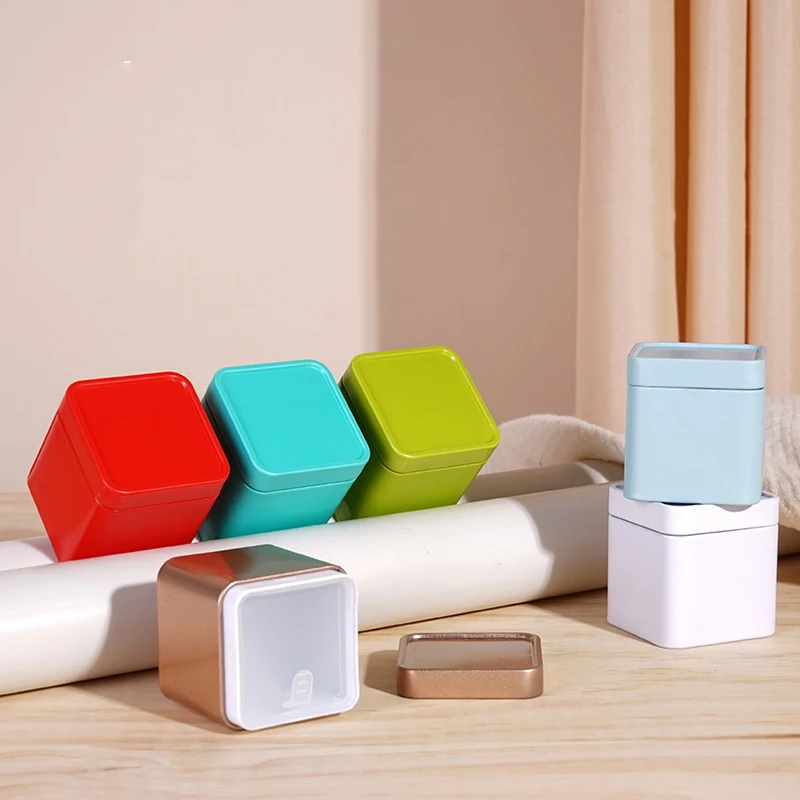 Mini Tin Storage Box, Selado Chá Caddy, Small Square Coffee Jar, Chá Folhas Recipiente Latas, Small Tinplate, Spices Storage Boxes, 1Pc