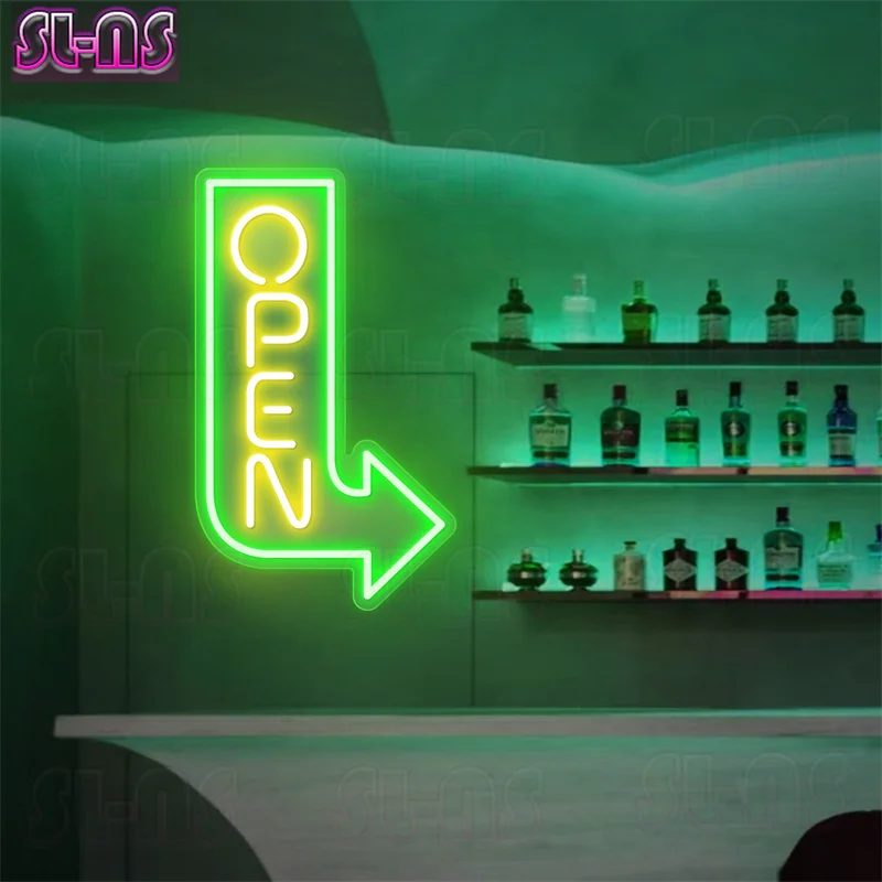 Imagem -02 - Sinal de Neon Aberto Grande Personalizado Sinal Aberto Led Business Seta Aberta