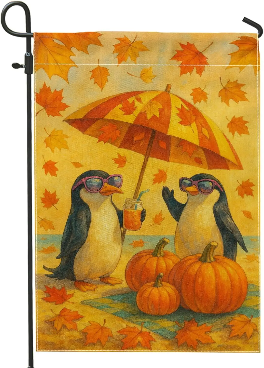 Autumn Pumpkin and Fall Leaves Penguin Garden Flag, Decorative Outdoor Yard Decor Outside Decoration Banner, orange, 12x18 I UUX