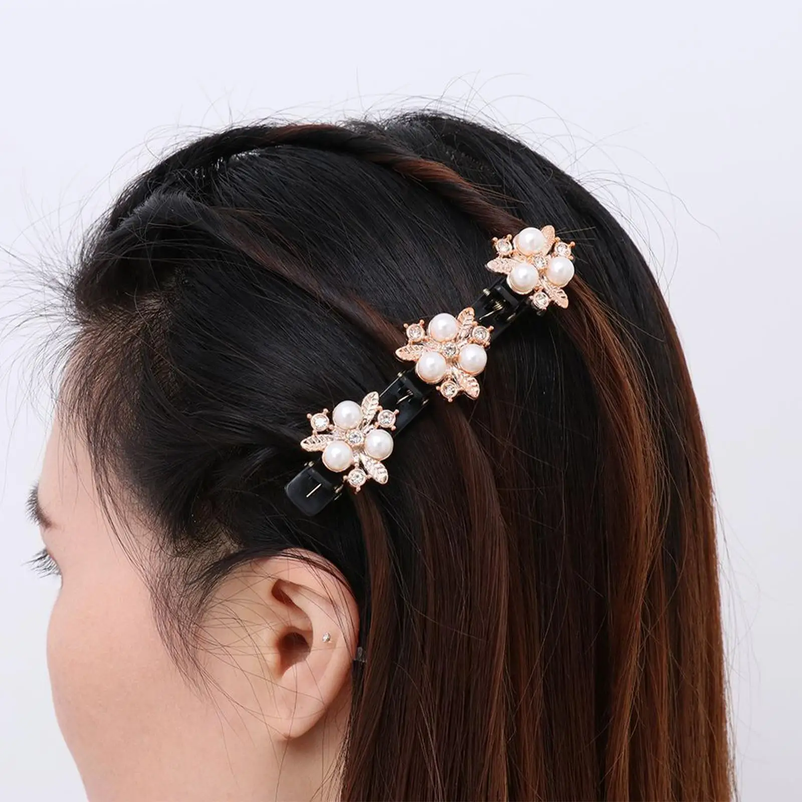 Flower Headwear Double Layer Hairpins Hair Clips Rhinestone Buttons Bands Clip Sparkling Crystal Stone Braided Hair Clips