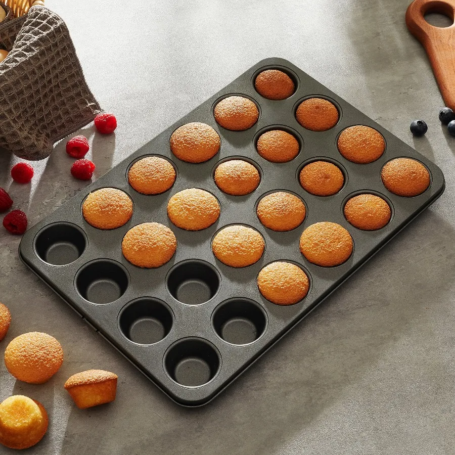 24-Cavity Mini Metal Muffin Pan, Gray