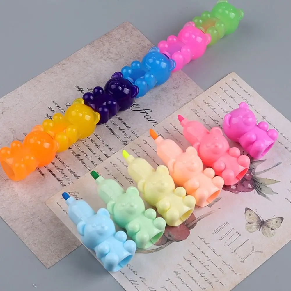 Creative Heart Bear Splicing Fluorescent Pen Colorful Stackable Splicing Highlighter Pen Student Stationery Line Color Marker