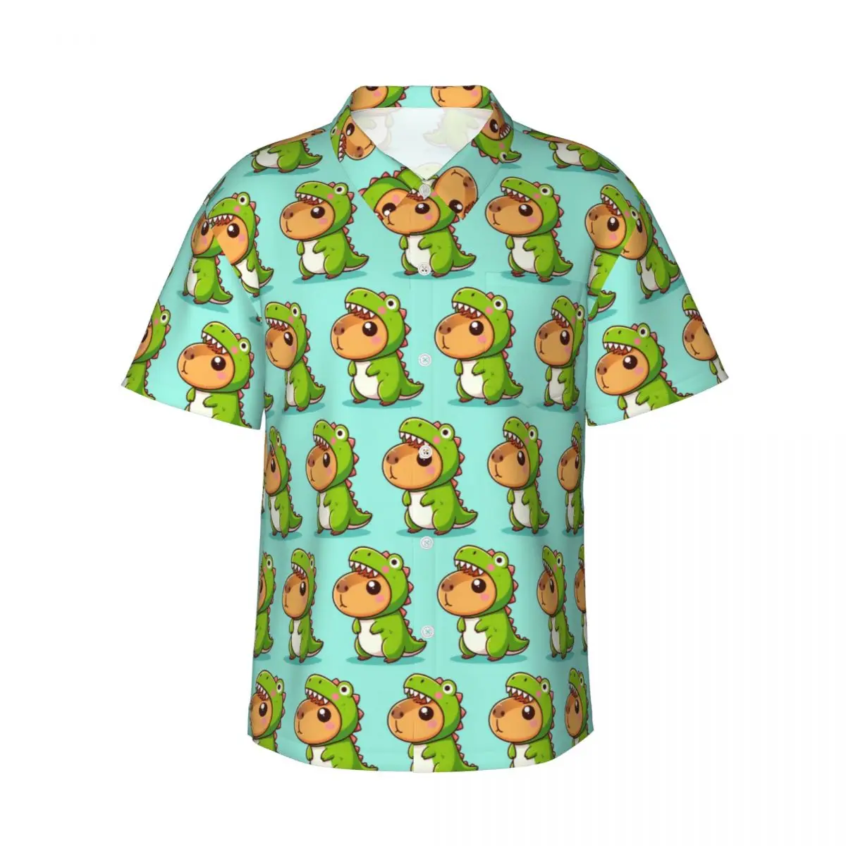 

Cute Capybara Loves Bubble Tea Men's Shirts Hawaiian Short Sleeve Shirt Funny Lapel Tops for Summer Beach