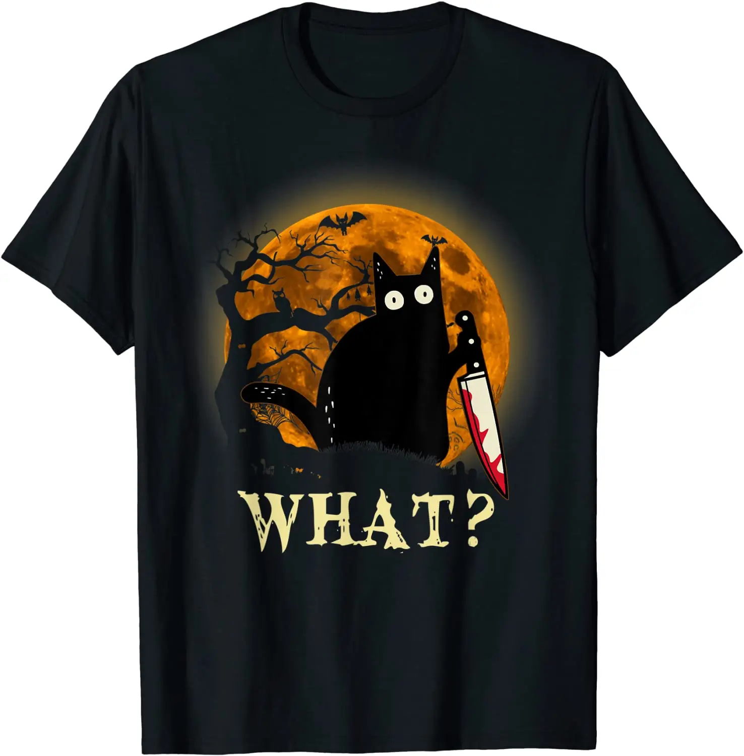 

Cat What Funny Murderous Cat With Knife Halloween Costume T-Shirt