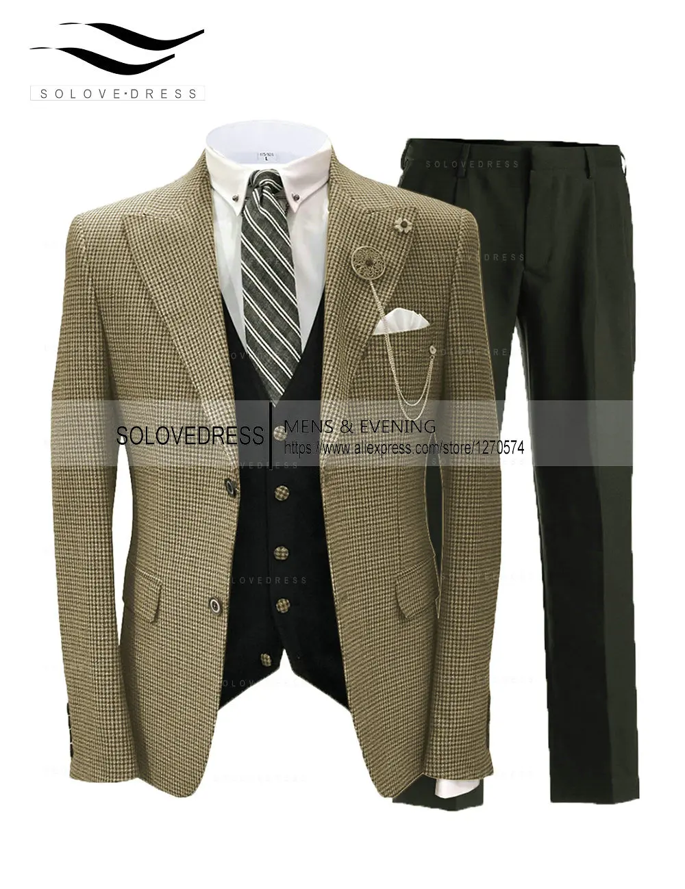 3 Pieces Men's Suits Lattice Pattern Plaid Slim Fit  Mens Suits Tuxedos for Wedding Groomsman （Jacket+Vest+Pants）