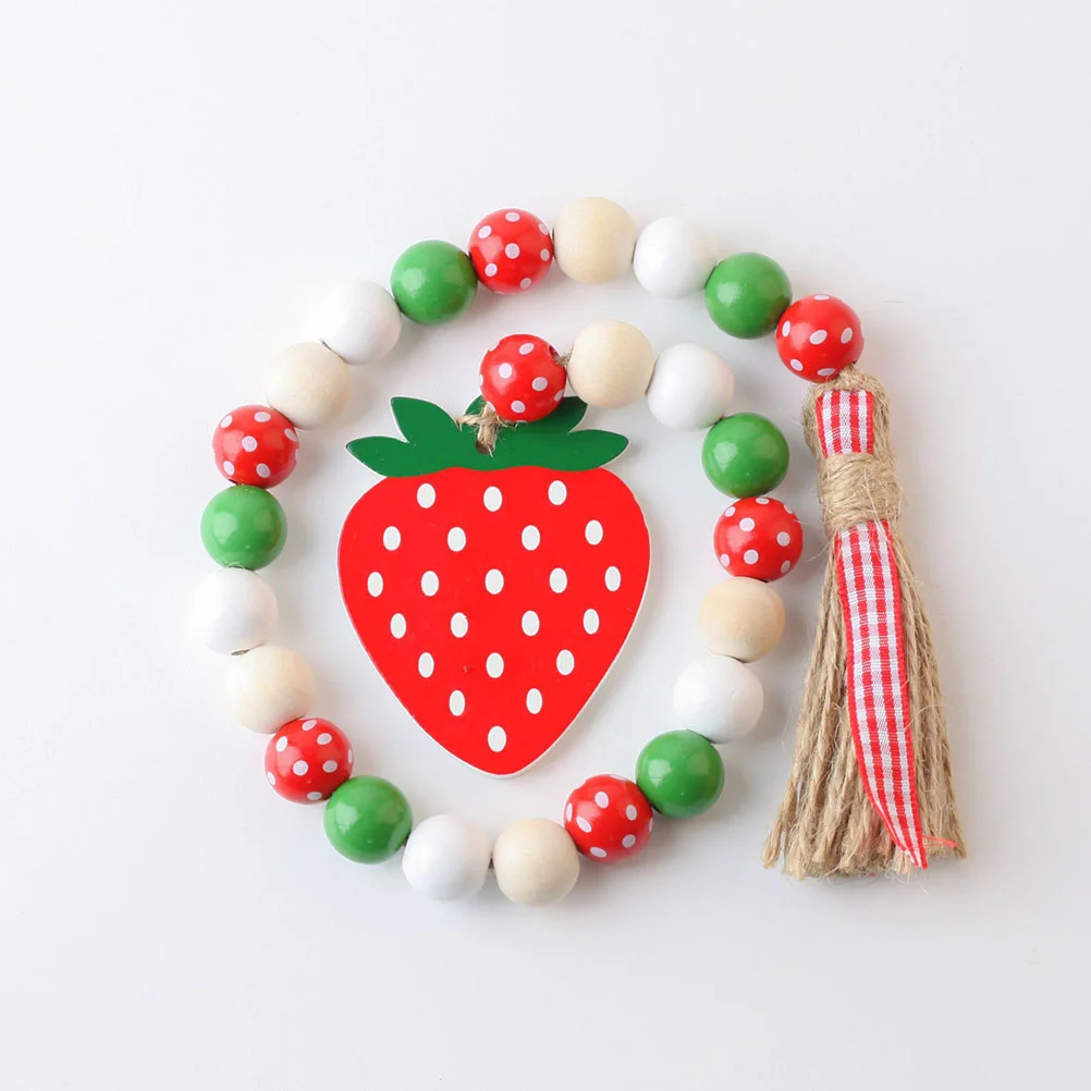 2 Pcs Strawberry Wooden Beads Tassel Decorative Hanging Garland Rustic Farmhouse Style Beaded Garland Decor Party Festival Decor