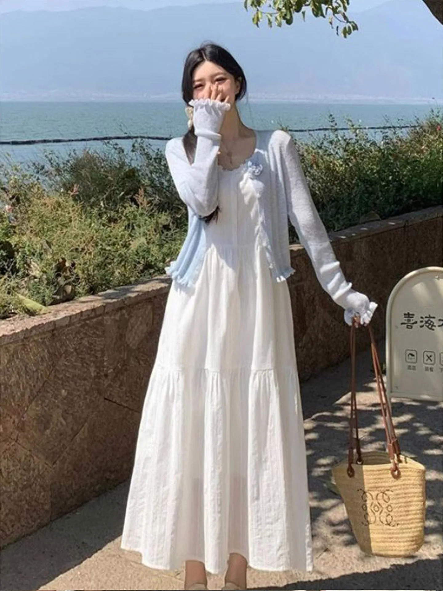 Summer Beach Vacation White Gown Set Women's Gentle Wind First Love Series Long Skirt Strapless Dress Breathable Polyester Fiber - view 2