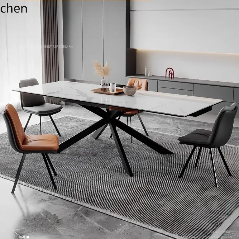 

HXL telescopic rock slab dining table folding stretchable simple household light luxury dining table