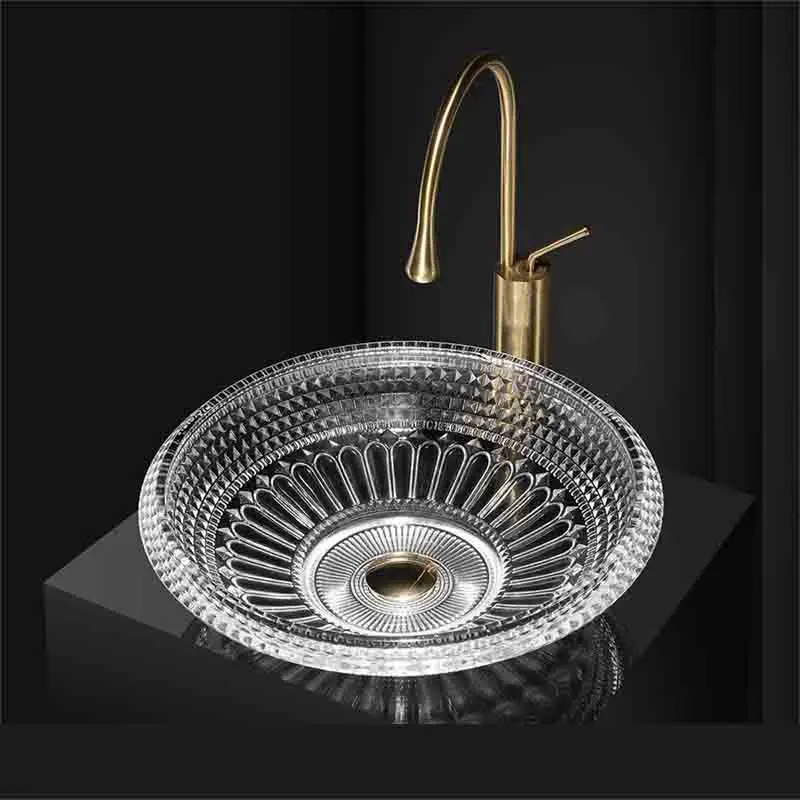 

Light Luxury Wind Crystal Glass Transparent Wash Basin Die-cast Art Hotel Bathroom Glass Table Top Basin