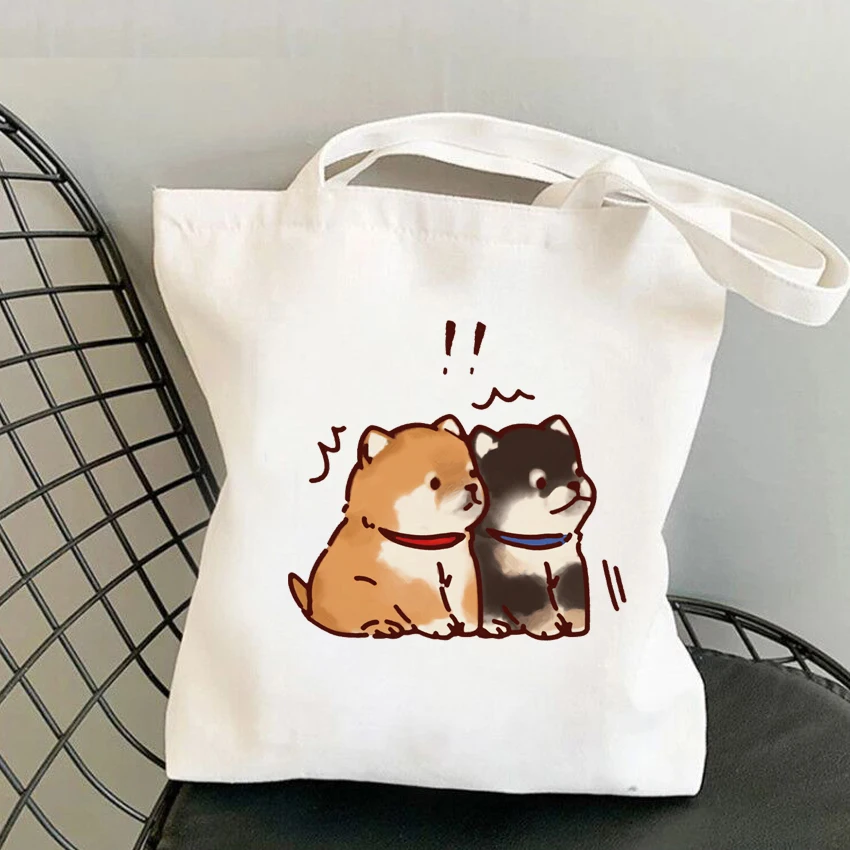 Women Shopping bag Cute Dog Printed Harajuku  Reuseable Shopper Canvas Bag girl handbag Tote Shoulder Lady Bags