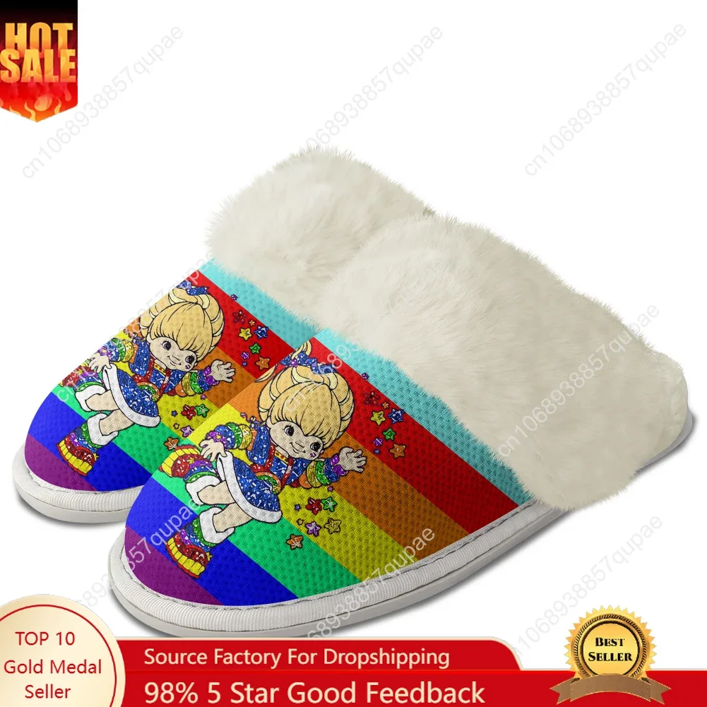 

Rainbow Brite Plush Slippers Anime Men Women Teenager Cotton Shoes Home Bedroom Warm Slipper Thermal Lightweight Custom Shoes